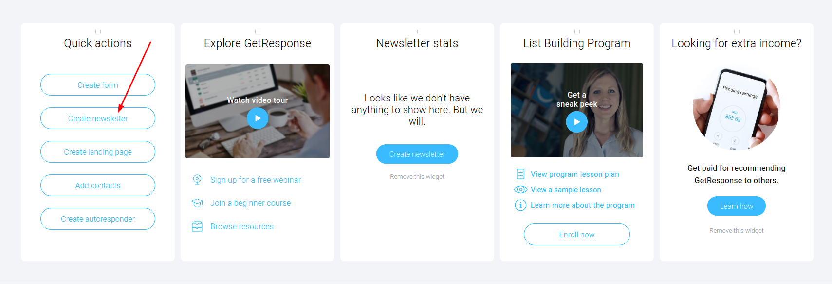 GetResponse Create newsletter.