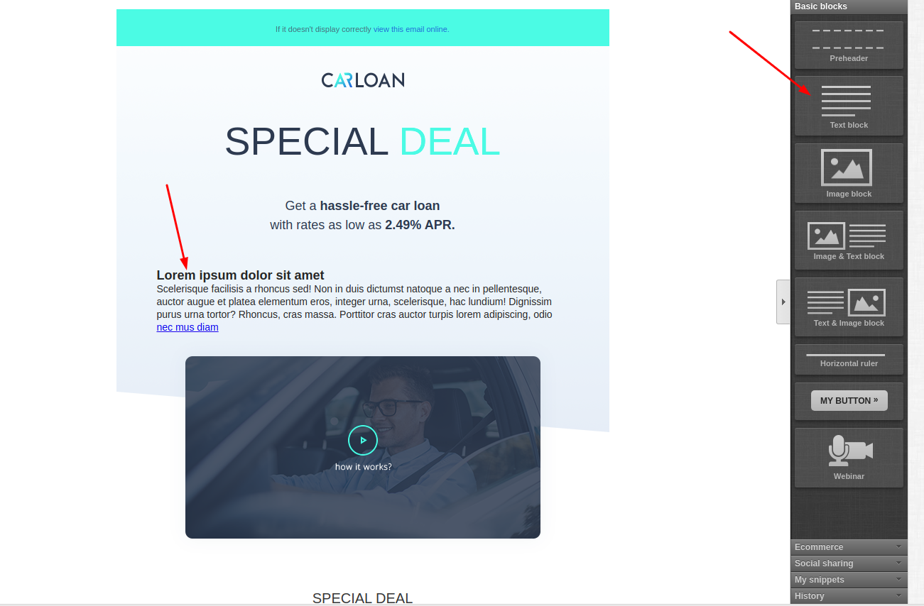GetResponse Text block button