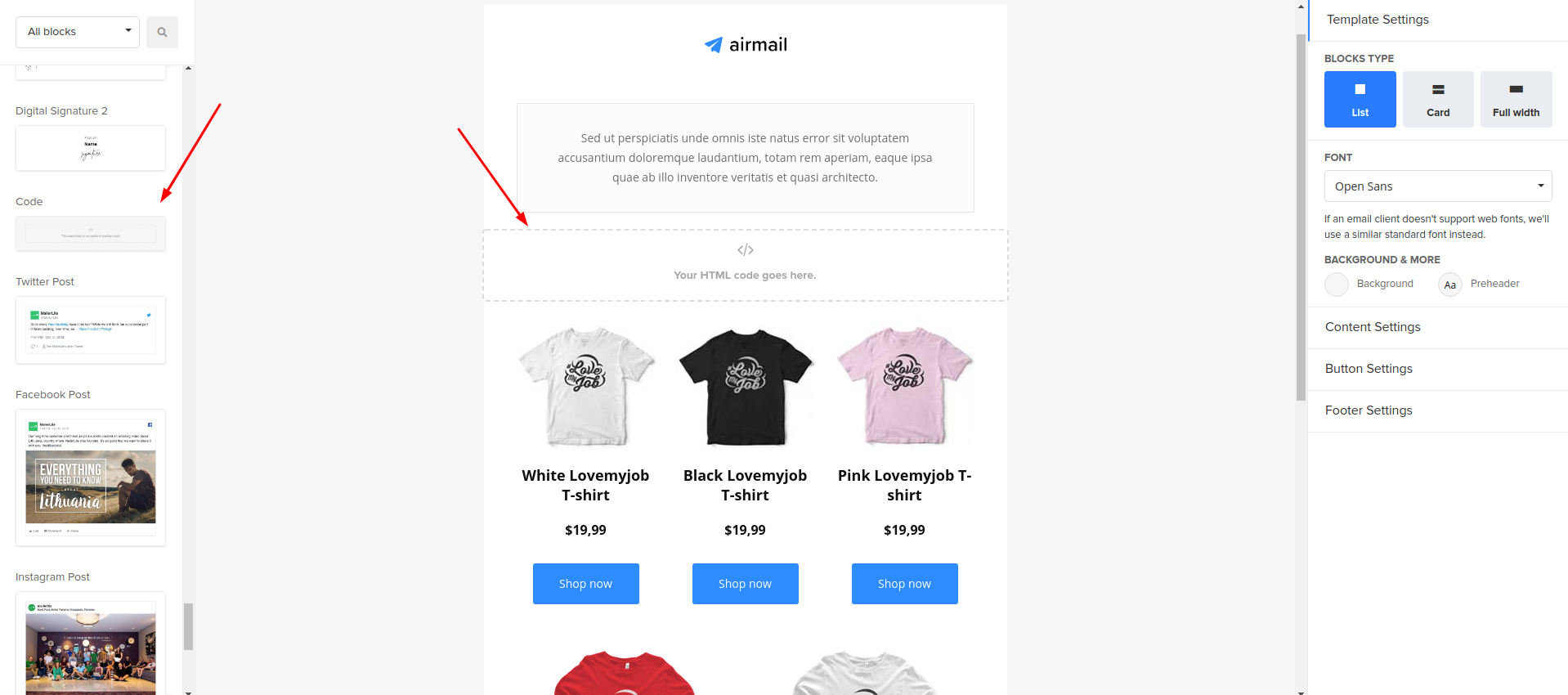 MailerLite template editor