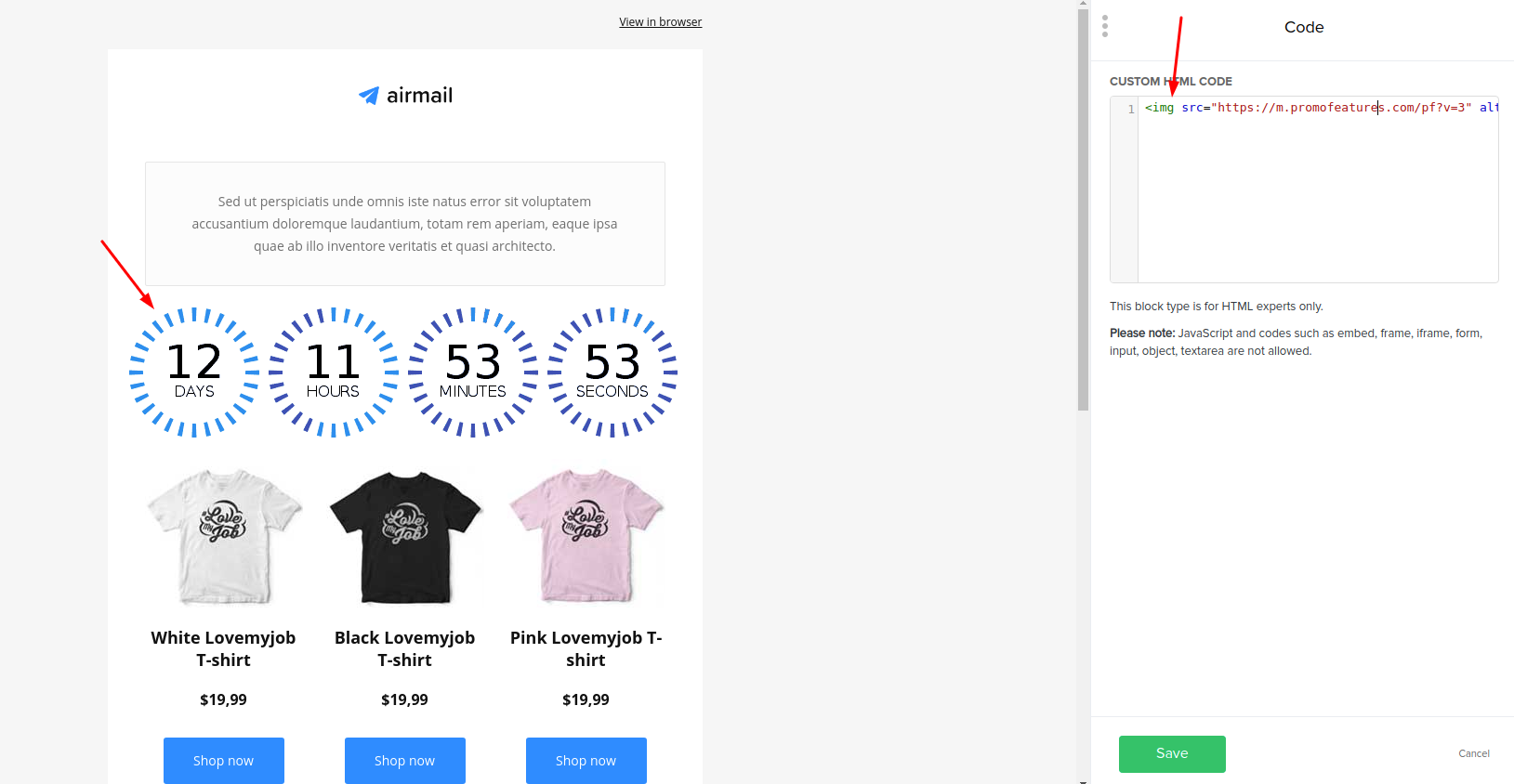 Countdown clock in MailerLite