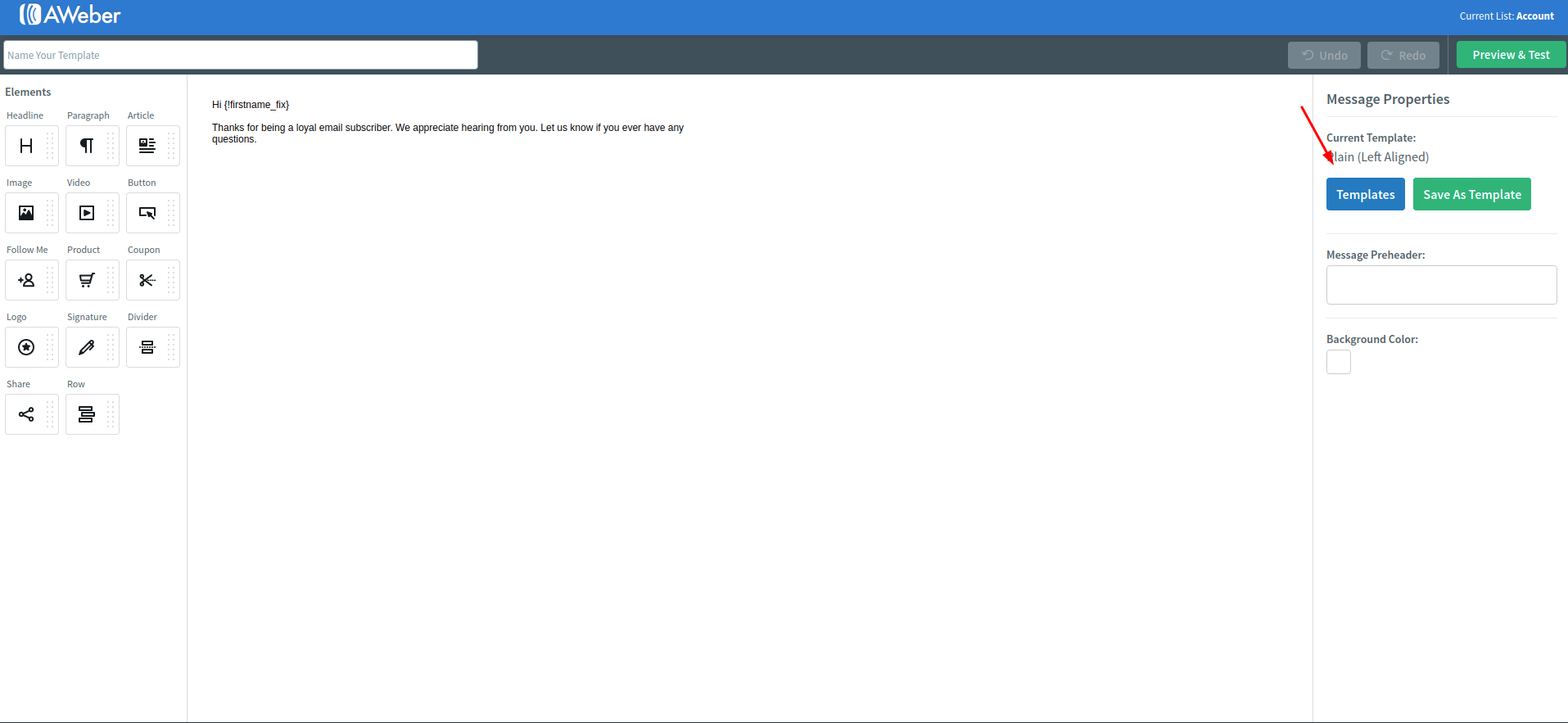 AWeber email editor