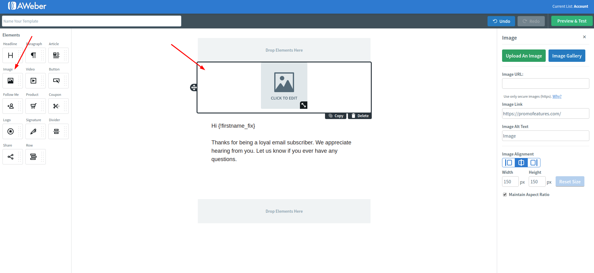 AWeber template editor
