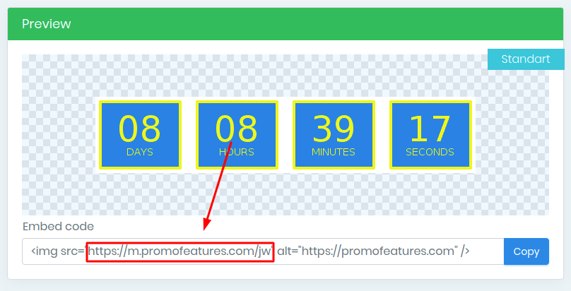 PromoFeatures countdown timer for email