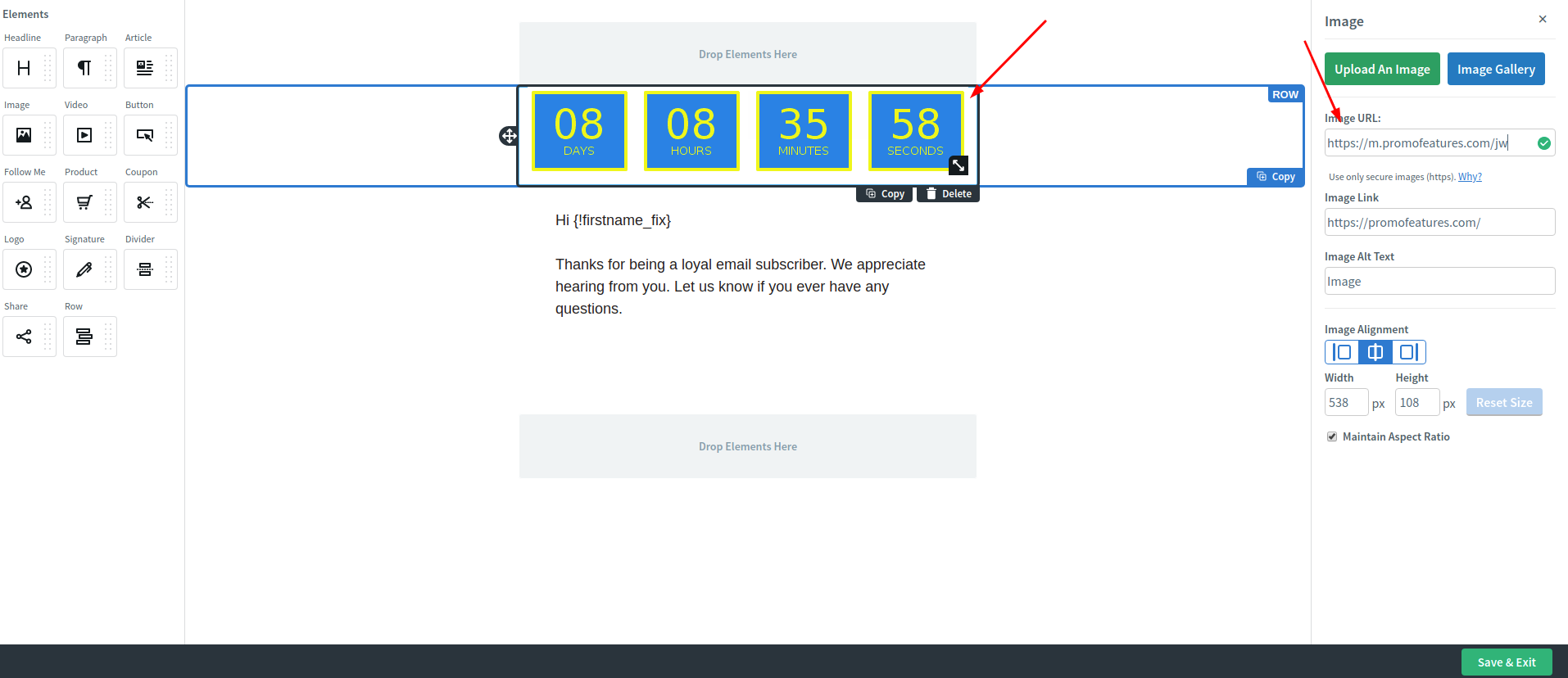 Countdown clock in AWeber