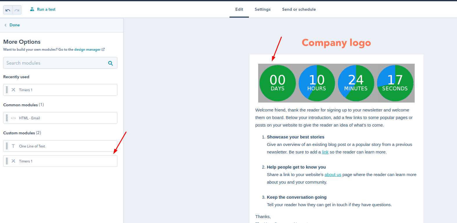 Countdown timer for email