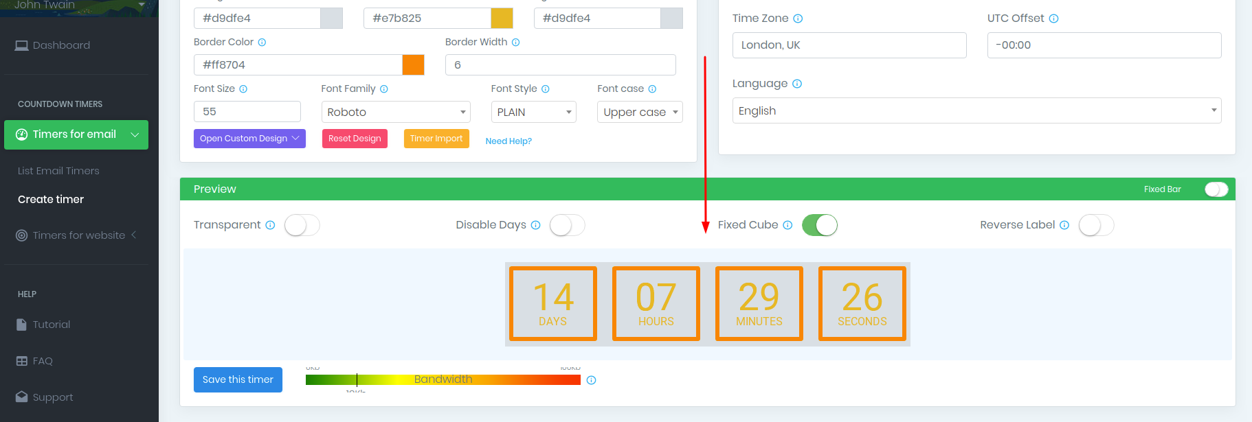 Preview Countdown timer