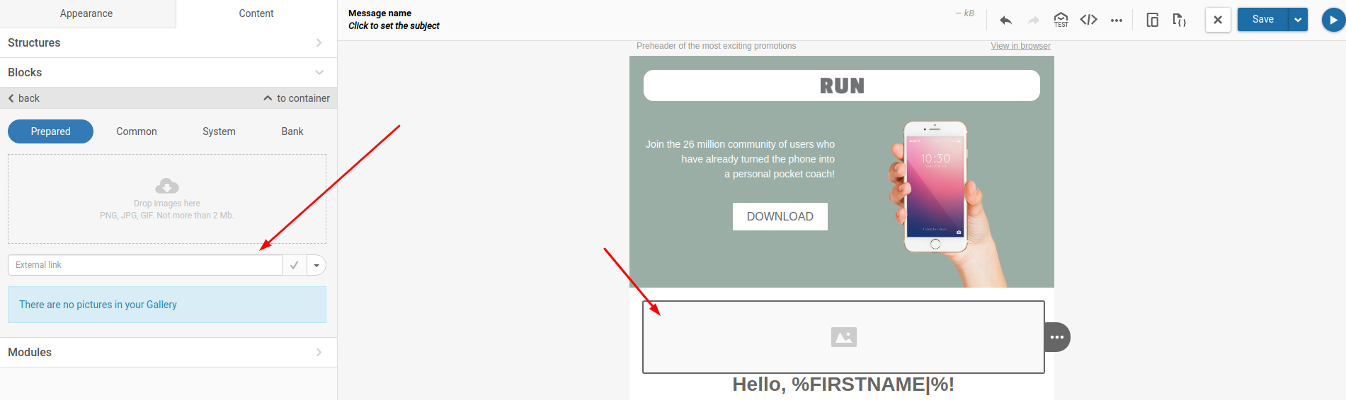 eSputnik template editor