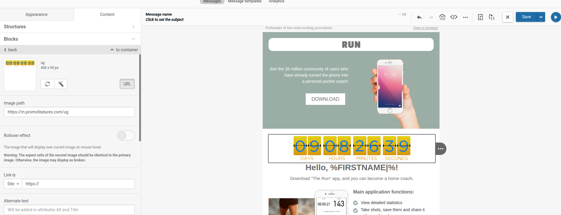 Animated countdown timer for email in eSputnik