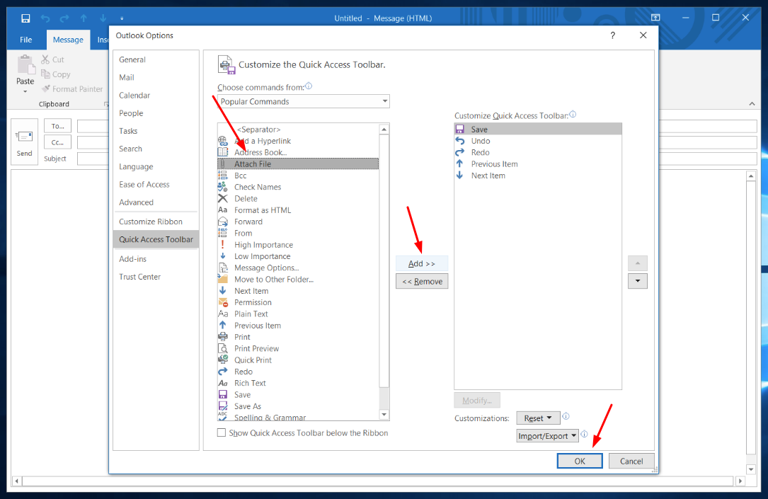 Outlook more commands