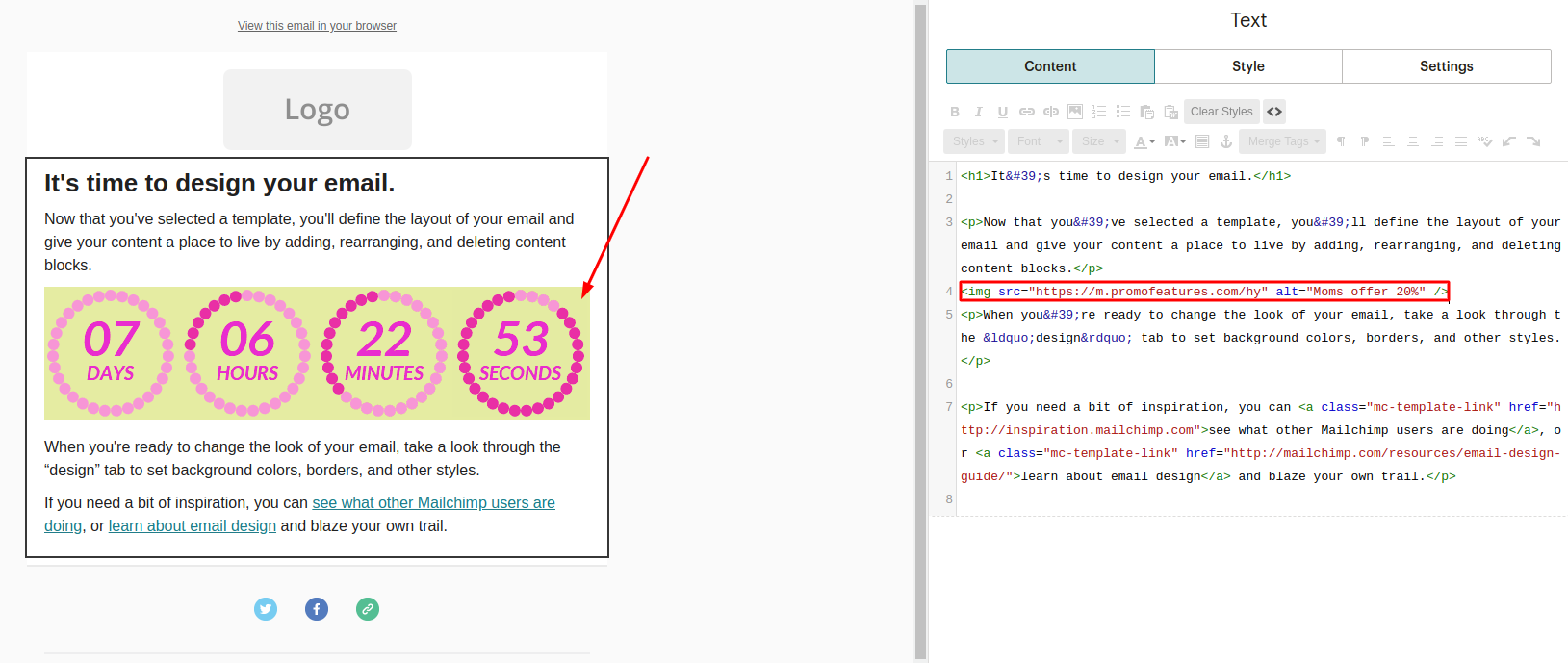 Copy timer in MailChimp
