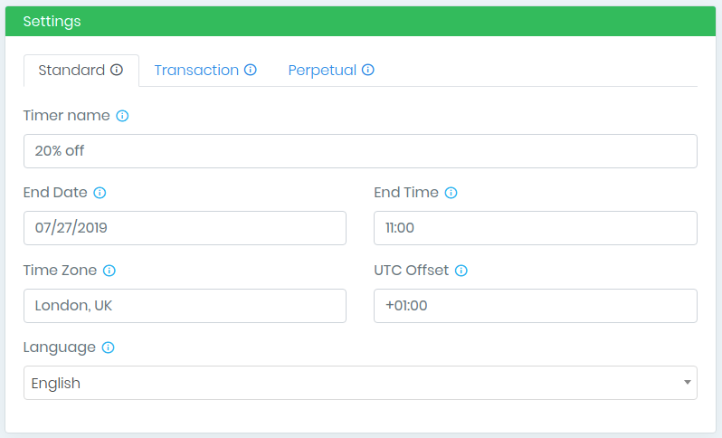 Settings for countdown timers