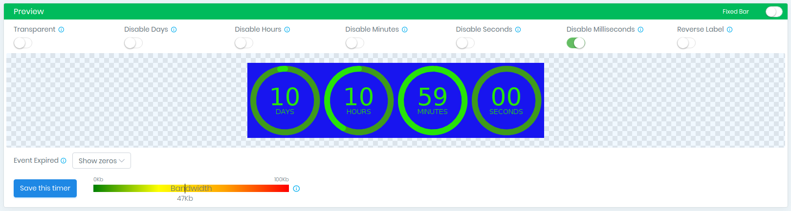Preview countdown timer